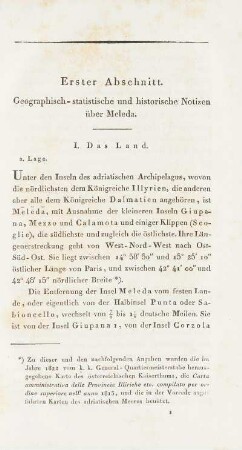 Erster Abschnitt. Geographisch-statistische und historische Notizen über Meleda