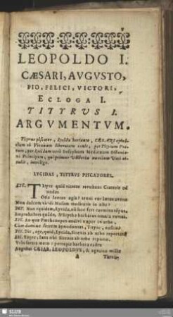 Leopoldo I. Caesari, Augusto, Pio, Felici, Victori, Ecloga I. Tityrus I.