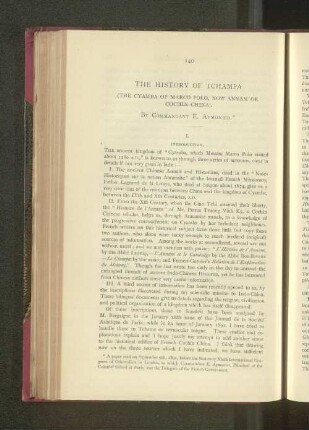 The History of Tchampa. The Cyamba pf Marco Polo, Now Annam or Cochin China.