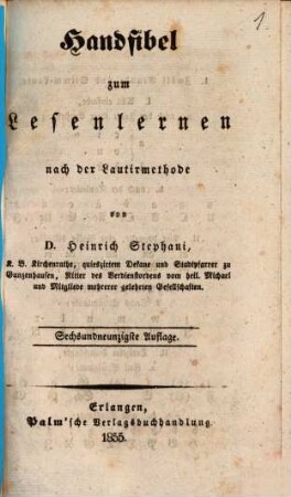 Handfibel zum Lesenlernen nach der Lautirmethode