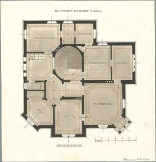 Littmann, Max; Archiv Littmann, Mappe 1, Schlösser und Villen - Entwurf zu einer Villa (Grundriss OG)