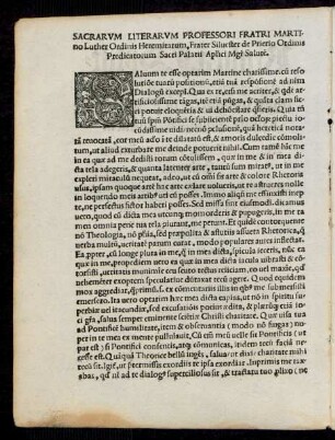 Sacarum Literarum Professori Fratri Martino Luther Ordinis Heremitarum, Frater Silvester de Prierio Ordinis Predicatorum Sacri Palatii Apostolici Magister Salutem.