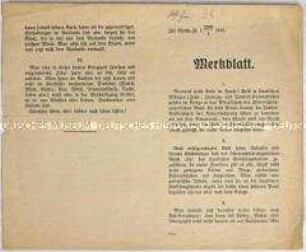 Merkblatt zur Verwendung von Gold, Geld und Wertpapieren in Kriegszeiten