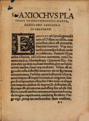 Axiochus Platonis de contemnenda morte