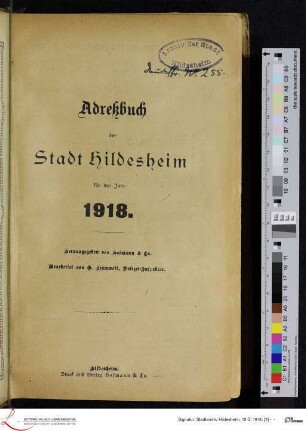 1918: [1918] Adreßbuch der Stadt Hildesheim : für das Jahr 1918