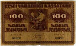 Geldschein, 100 Estnische Mark, 1919