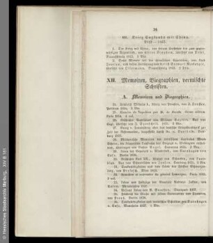 Memoiren, Biographien, vermischte Schriften