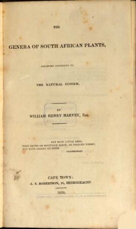 The genera of South African plants : arranged according to the natural system