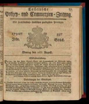 33tes Stueck, Montag den 16ten August. 1790