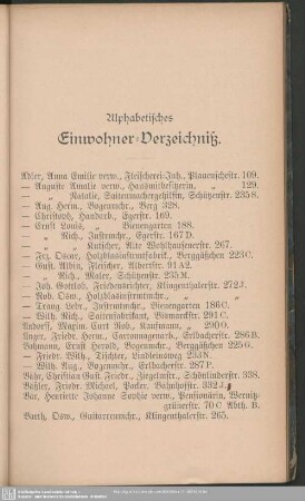 Einwohnerverzeichnis : Alphabetisches Einwohner Verzeichniß