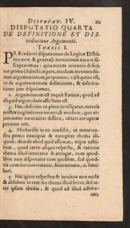 Disputatio Quarta De definitine Et Distributione Argumenti.
