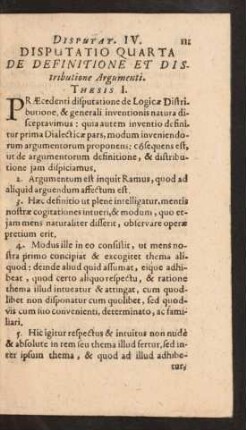 Disputatio Quarta De definitine Et Distributione Argumenti.