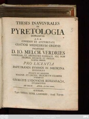 Theses Inavgvrales Ex Pyretologia Depromtas