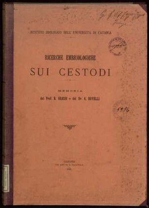 Ricerche Embriologiche Sui Cestodi : Memoria