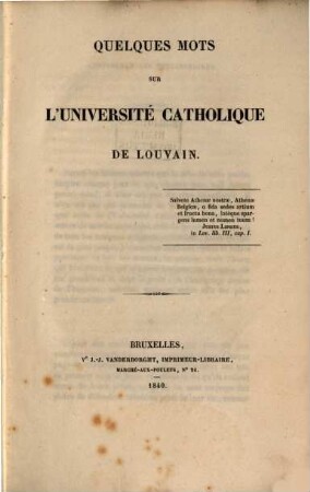 Quelques Mots ... sur l'université catholique de Louvain