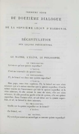 Premiere suite du douzième dialogue et de la septième lecon d'harmonie