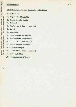 Liste Musiknummern