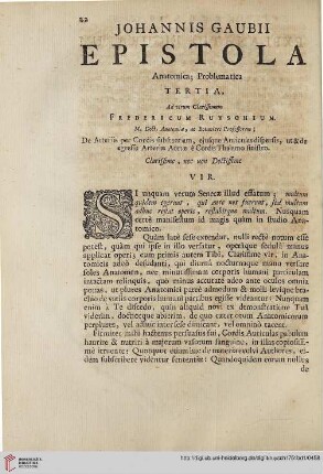 Johannis Gaubii epistola anatomica, problematica tertia […]