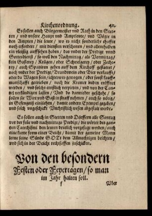Von den besondern Festen oder Feyertagen/ so man im Jahr halten soll.