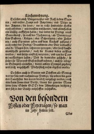 Von den besondern Festen oder Feyertagen/ so man im Jahr halten soll.