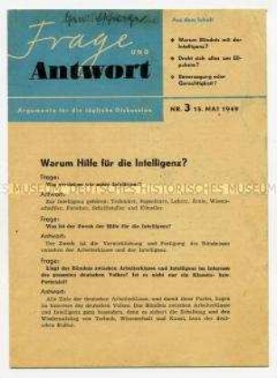 Agitationshilfe des Parteivorstandes der SED zum Bündnis zwischen Arbeiterklasse und Intelligenz