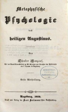 Metaphysische Psychologie des heiligen Augustinus, 1
