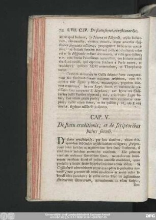 Cap. V. De statu eruditionis; et de scriptoribus huius seculi.