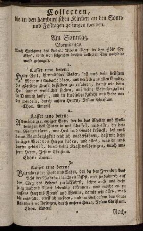 Collecten, die in den hamburgischen Kirchen an den Sonn- und Festtagen gesungen werden.