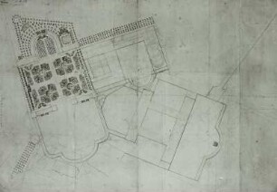 Entwurf für die Anlage des Zwingergartens und eine Erweiterung des Residenzschlosses in Dresden, Lageplan : Entwurf zum Umbau v. Schloss u. Zwinger