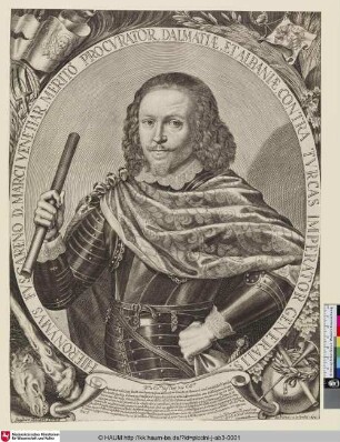 HIERONYMVS FVSCARENO D. MARCI VENETIAR MERITO PROCVRATOR, DALMATIAE, ET ALBANIAE, CONTRA TVRCAS IMPERATOR GENERALIS
