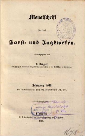 Monatschrift für das Forst- und Jagdwesen, 1860