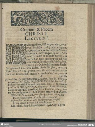 Gratiam & Pacem Christi Lecturis!