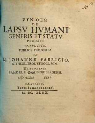 De Lapsu Humani Generis Et Statu Peccati