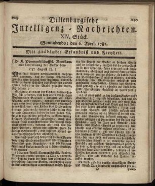 XIV. Stück. Sonnabends : den 6. April, 1782.