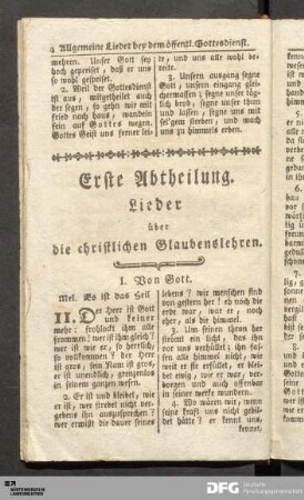 Erste Abtheilung. Lieder über die christlichen Glaubenslehren.