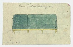 Entwurf eines Sitzmöbels : Vorderansicht eines Sofas; handschriftliche Notiz