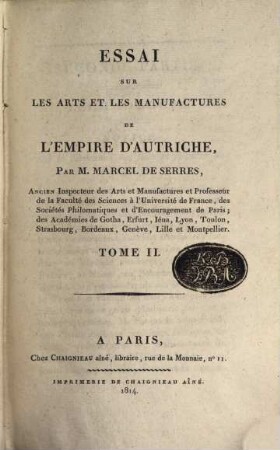 Essai sur les arts et les manufactures de l'empire d'Autriche, 2
