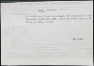 Das Stück eines Mahagonibaumes, das die Deutschen von San Francisco dem Fürsten Otto von Bismarck schenkten, steht im Museum zu Friedrichsruh