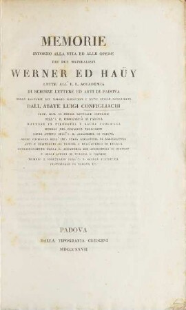 Memorie intorno alla vita ed alle opere dei due naturalisti Werner Ed Haüy