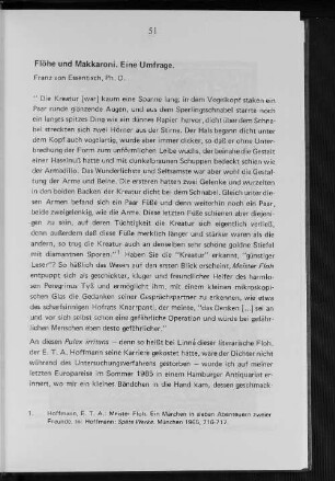 Flöhe und Makkaroni. Eine Umfrage.