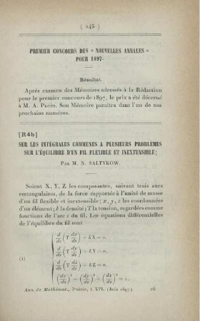Premier concours des "Nouvelles Annales" pour 1897.