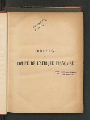 10.1900: Bulletin du Comité de l'Afrique Française