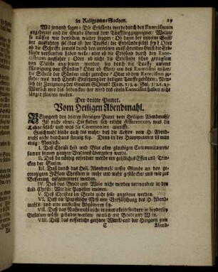 Der dritte Punct. Vom Heiligen Abendmahl.