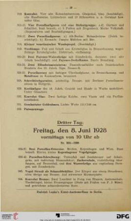 Dritter Tag: Freitag, den 8. Juni 1928, vormittags von 10 Uhr ab (Nr. 934-1208)