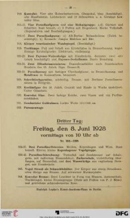 Dritter Tag: Freitag, den 8. Juni 1928, vormittags von 10 Uhr ab (Nr. 934-1208)