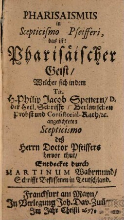 Pharisaismus in Scepticismo Pfeifferi