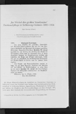 "Im Winkel des großen Vaterlandes" : Denkmalpflege in Schleswig-Holstein 1892-1924