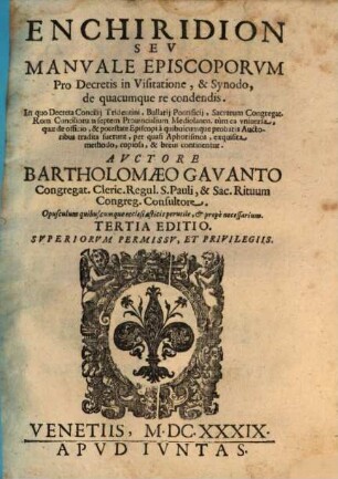 Enchiridion sive manuale episcoporum