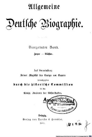 Allgemeine Deutsche Biographie, 14. Jetzer - Kähler
