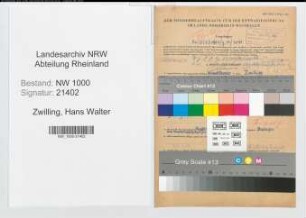 Entnazifizierung Hans Walter Zwilling, geb. 10.02.1898 (Beamter)